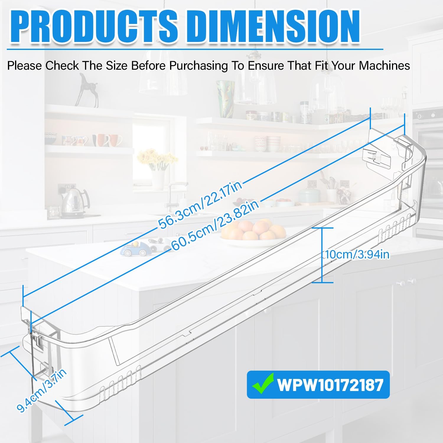 Detalle 2 de YEECHUN WPW10172187 Refrigerator Door Bin, Lower Side Shelf, 23.82-Inch
