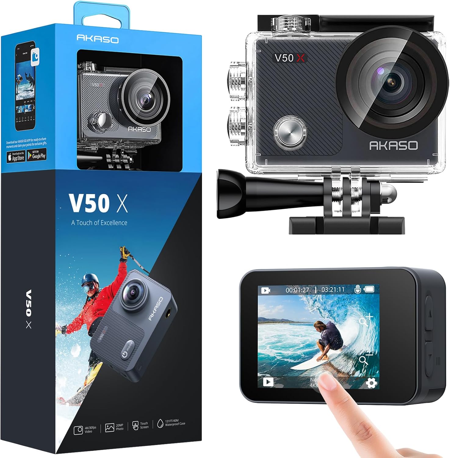 Detalle de AKASO V50 X Action Camera with Native 4K, Wi‑Fi and 40m Waterproof Case