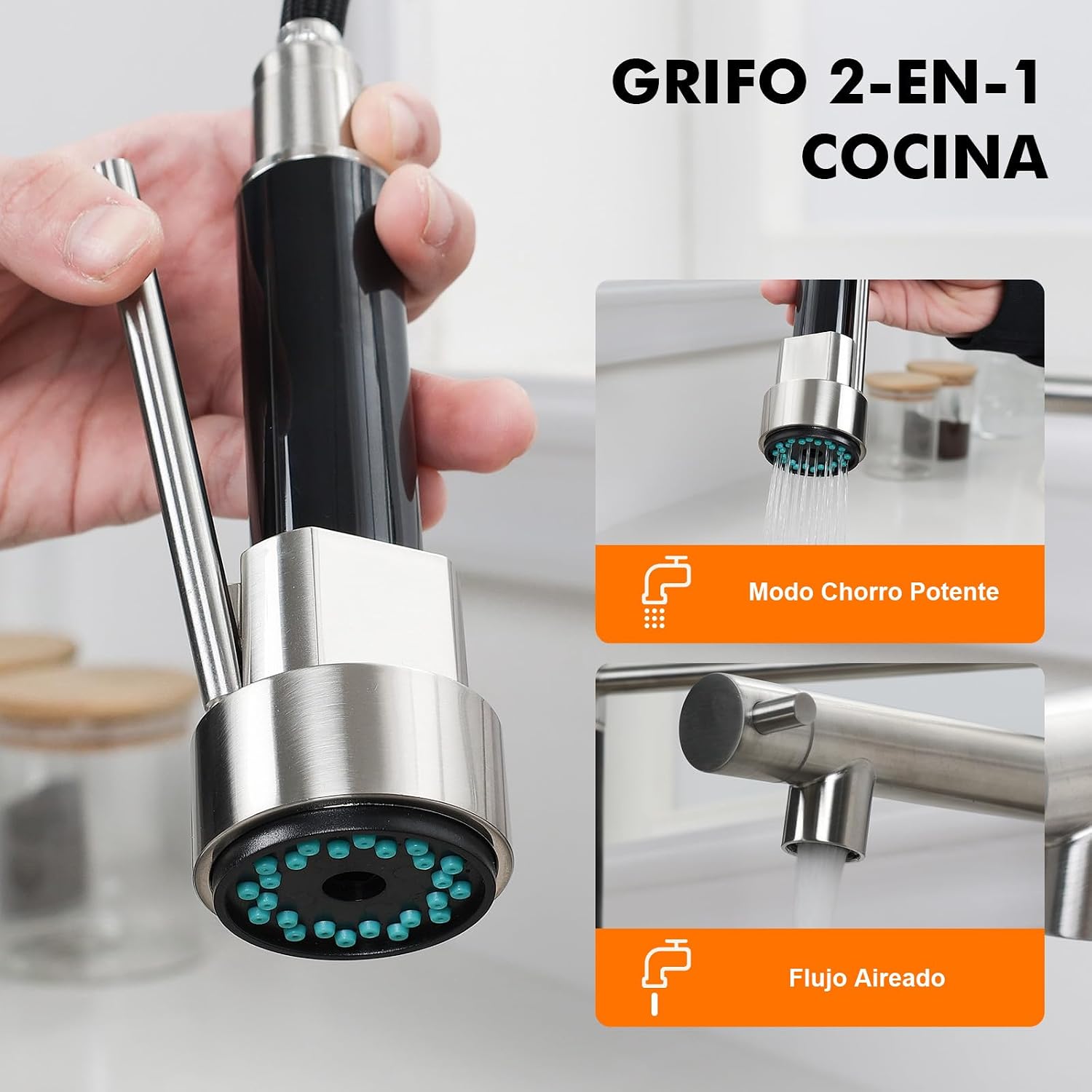 Detalle de Ibergrif M22144A Grifo profesional con ducha extraíble