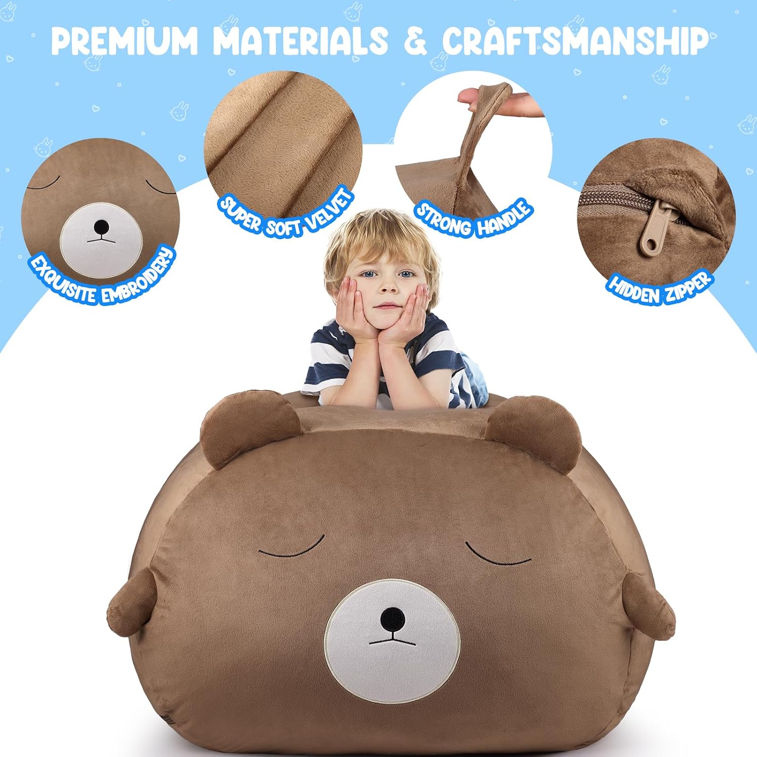 Thumbnail 3 de GAGAKU Pouf Peluche Orso Bruno 60x60 cm: organizza la cameretta e fa da pouf