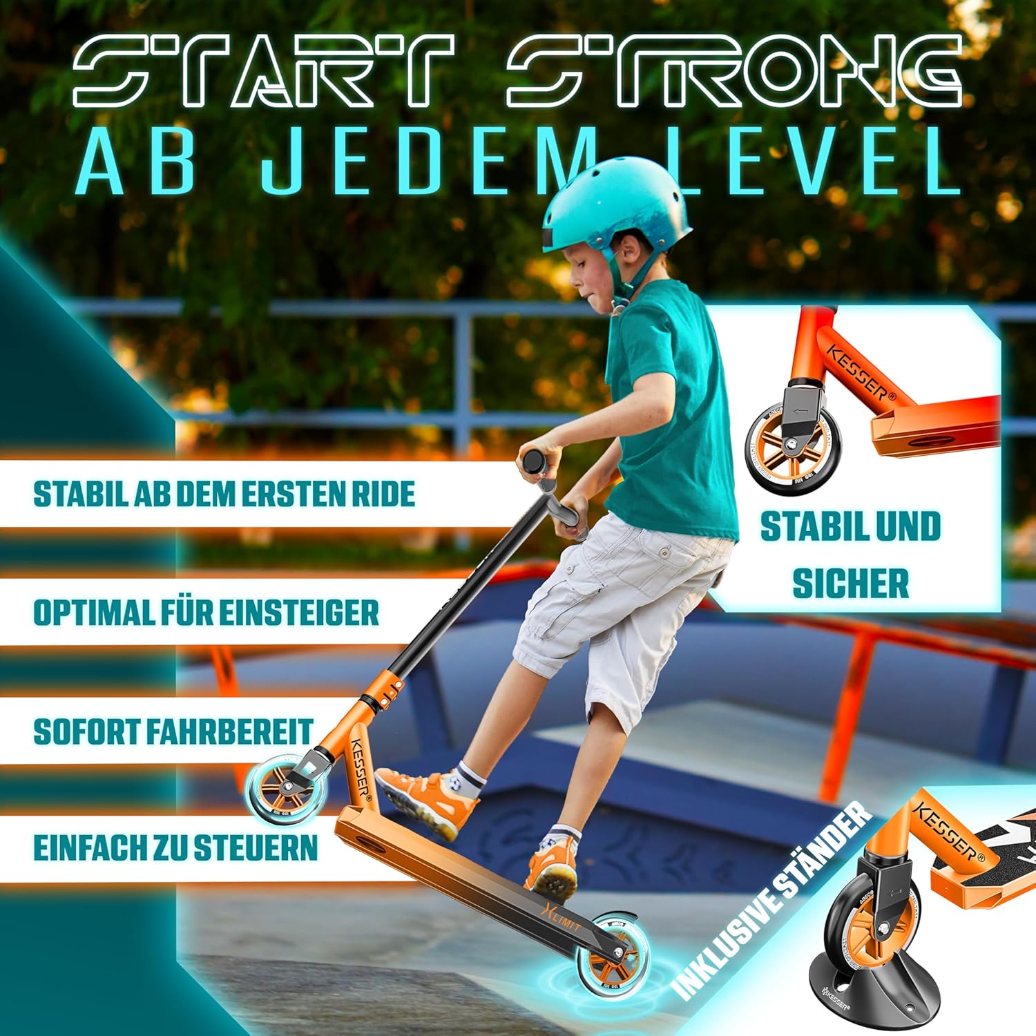 Thumbnail 2 de KESSER Stunt Scooter X-Limit mit 360°-Lenkung, ABEC 9 und 100-mm-PU-Rädern (bis 100 kg)