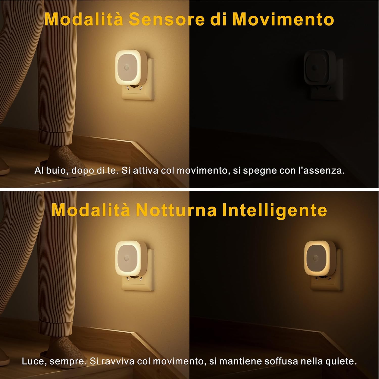 Thumbnail 3 de YUNLEX Luce notturna da presa con sensore di movimento e 3 modalità (2 pezzi), bianco caldo