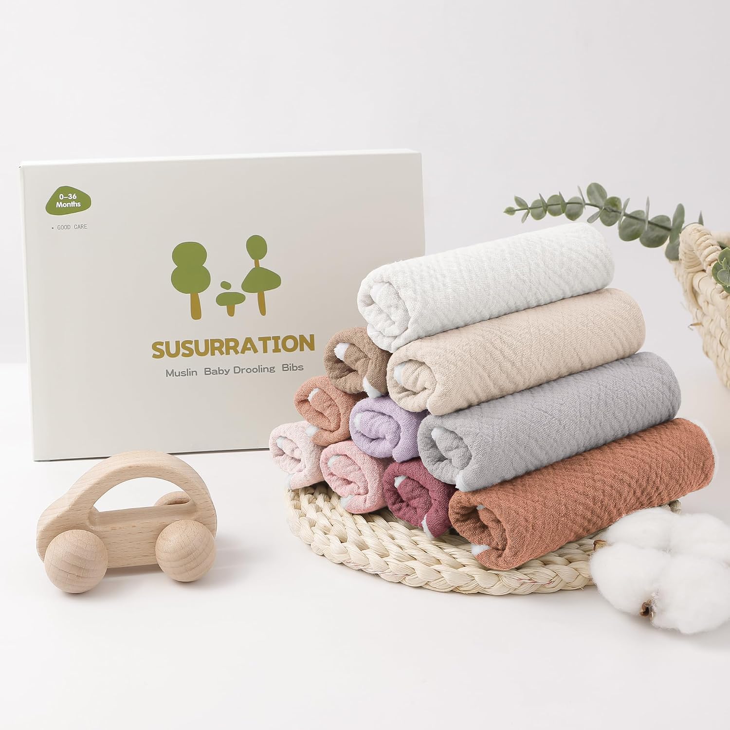 Thumbnail 5 de Susurration 10er Pack Baby-Dreieckstücher aus Musselin mit verstellbaren Druckknöpfen – Sabberlätzchen für Jungen & Mädchen