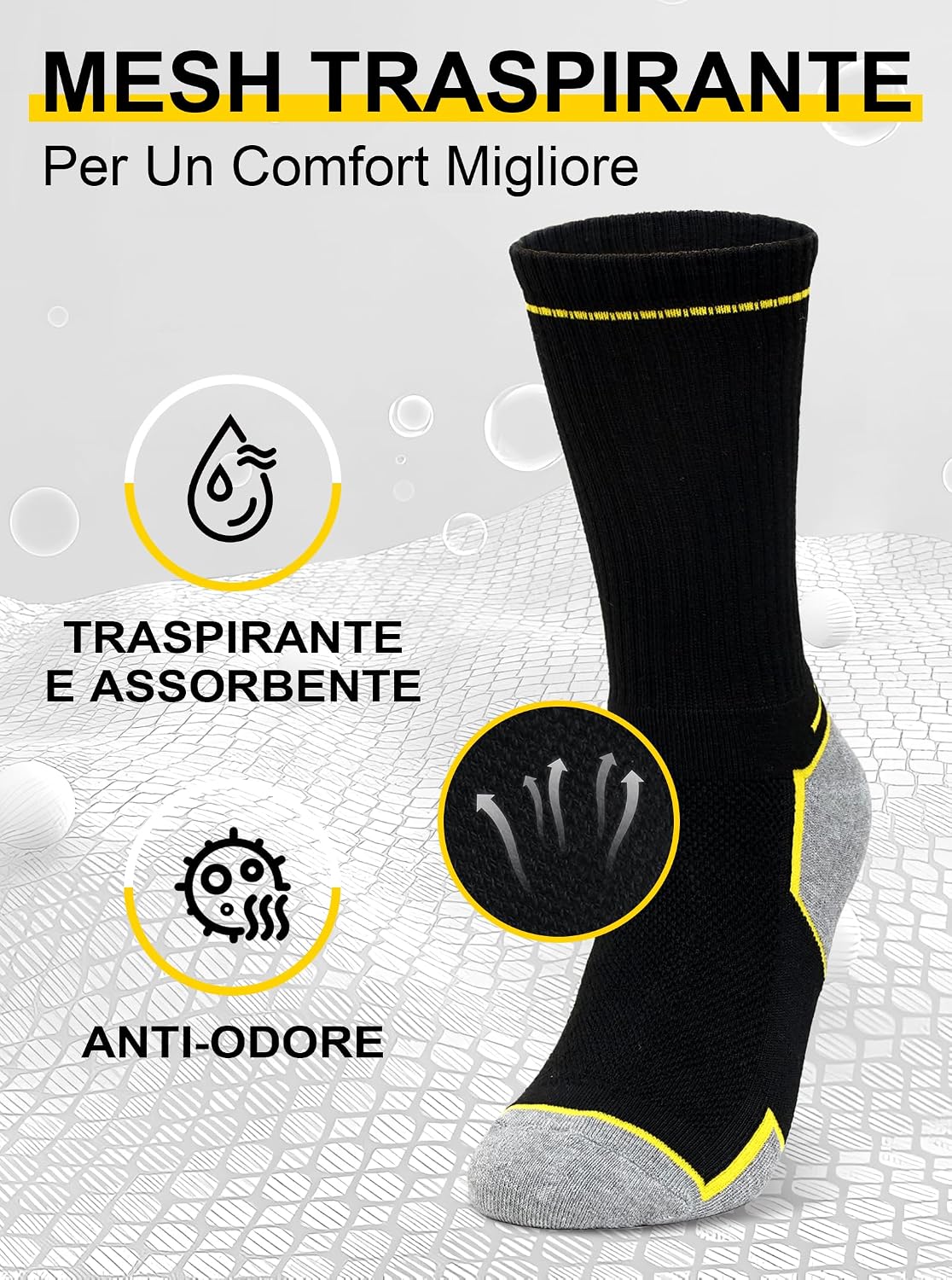 Detalle 2 de ZFSOCK Calze da lavoro traspiranti con punta e tallone rinforzati, senza cuciture e suola imbottita (uomo e donna)