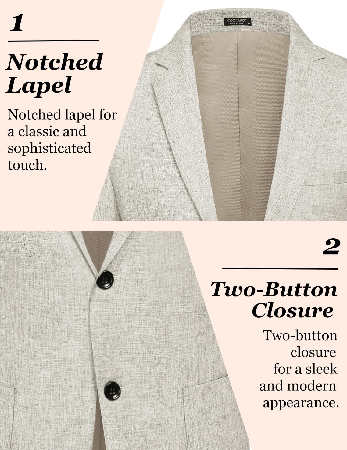Detalle 1 de COOFANDY Men’s Casual Blazer Slim Fit Sport Coat — Lightweight Two-Button Suit Jacket