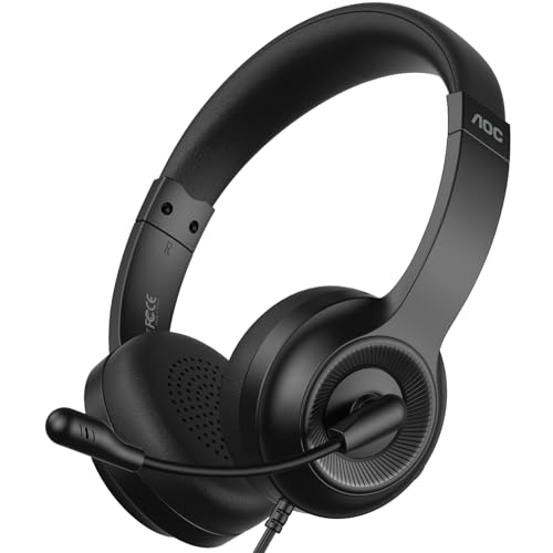 Detalle de AOC USB Headset with Microphone (Deep Black) — Clear calls, comfortable all-day use