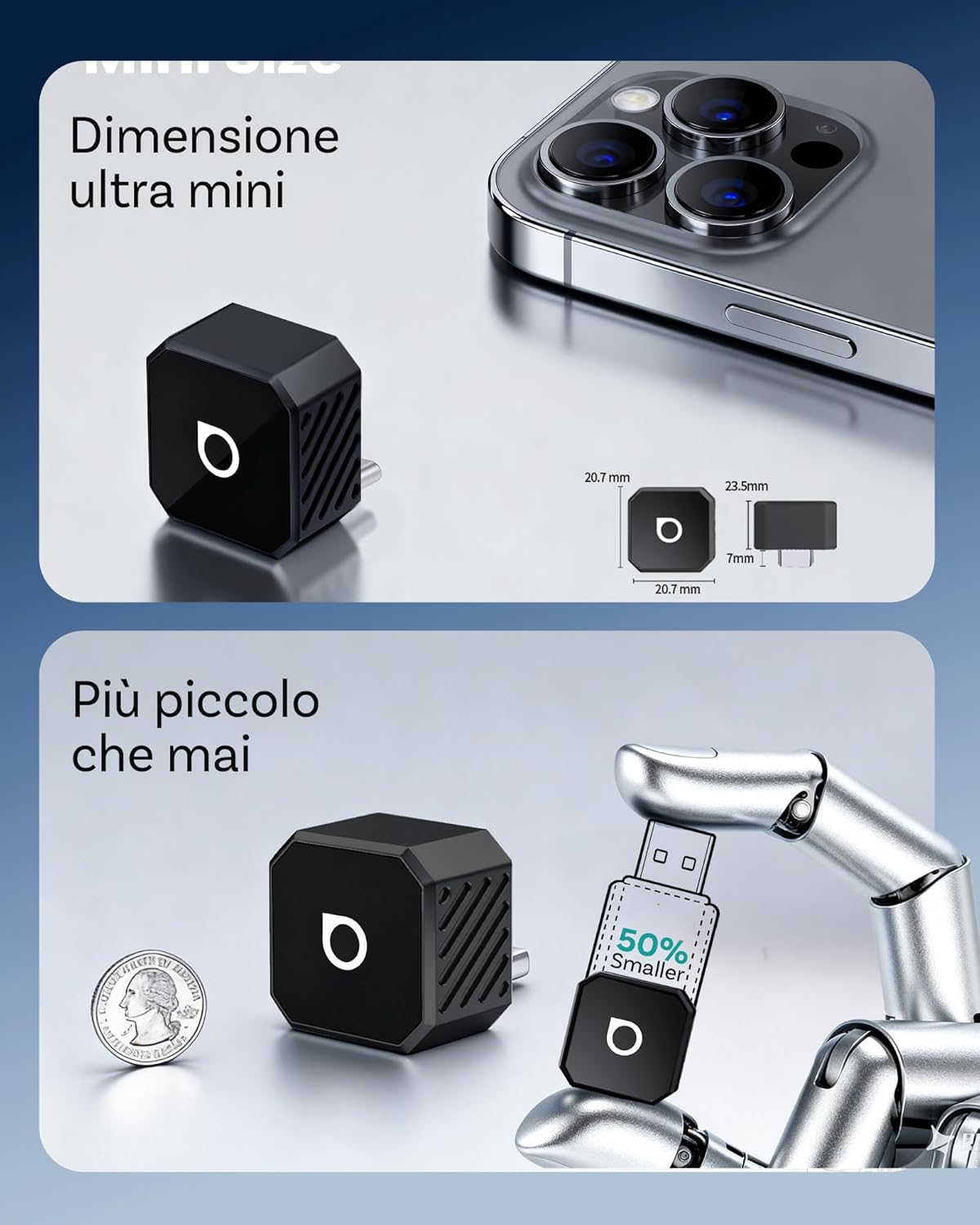 Detalle de Ottocast Mini Cube 3.0: Adattatore CarPlay Wireless USB-C ultra mini per auto (memoria doppia e OTA)