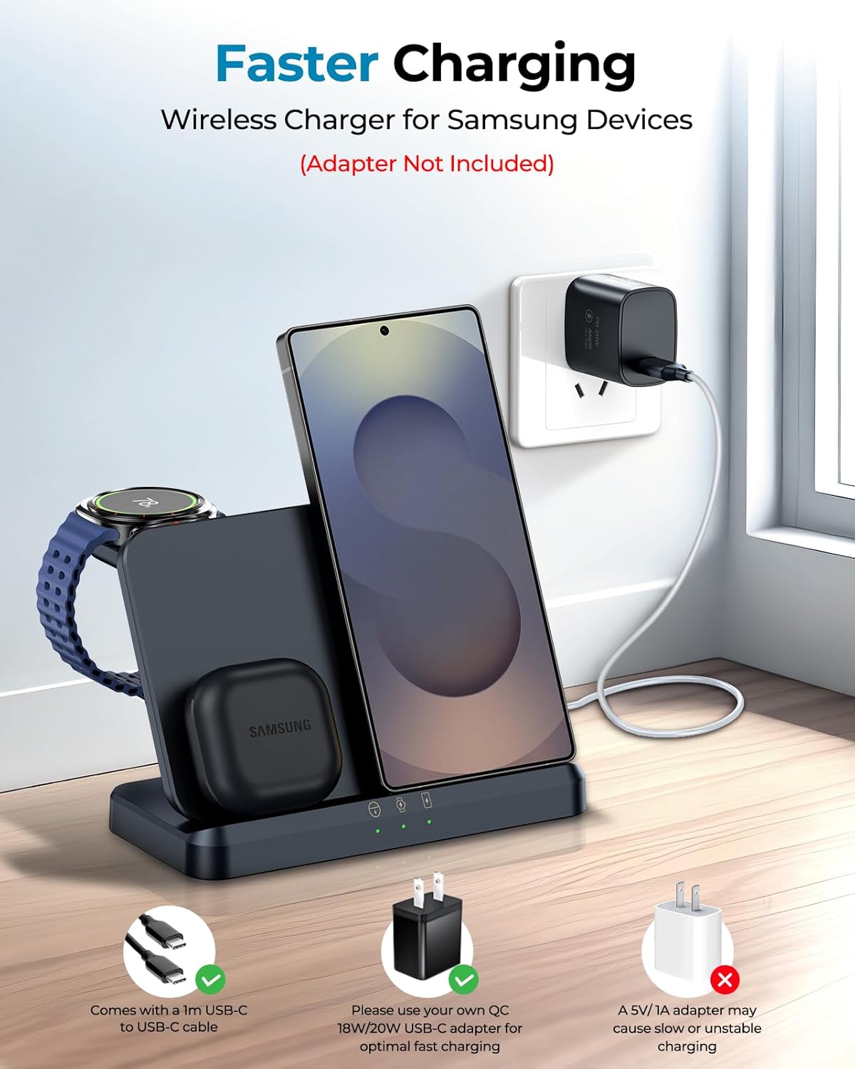 Thumbnail 5 de Wireless Charger for Samsung – 3 in 1 Wireless Charging Station for Galaxy S26/S25/S24 Series
