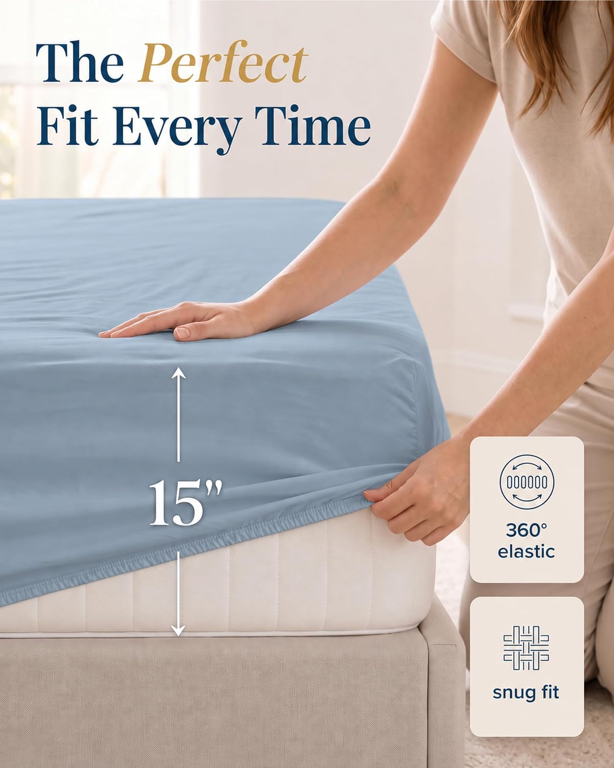 Detalle 2 de LANE LINEN 450 Thread Count Cotton Sheets Set, Twin XL French Blue