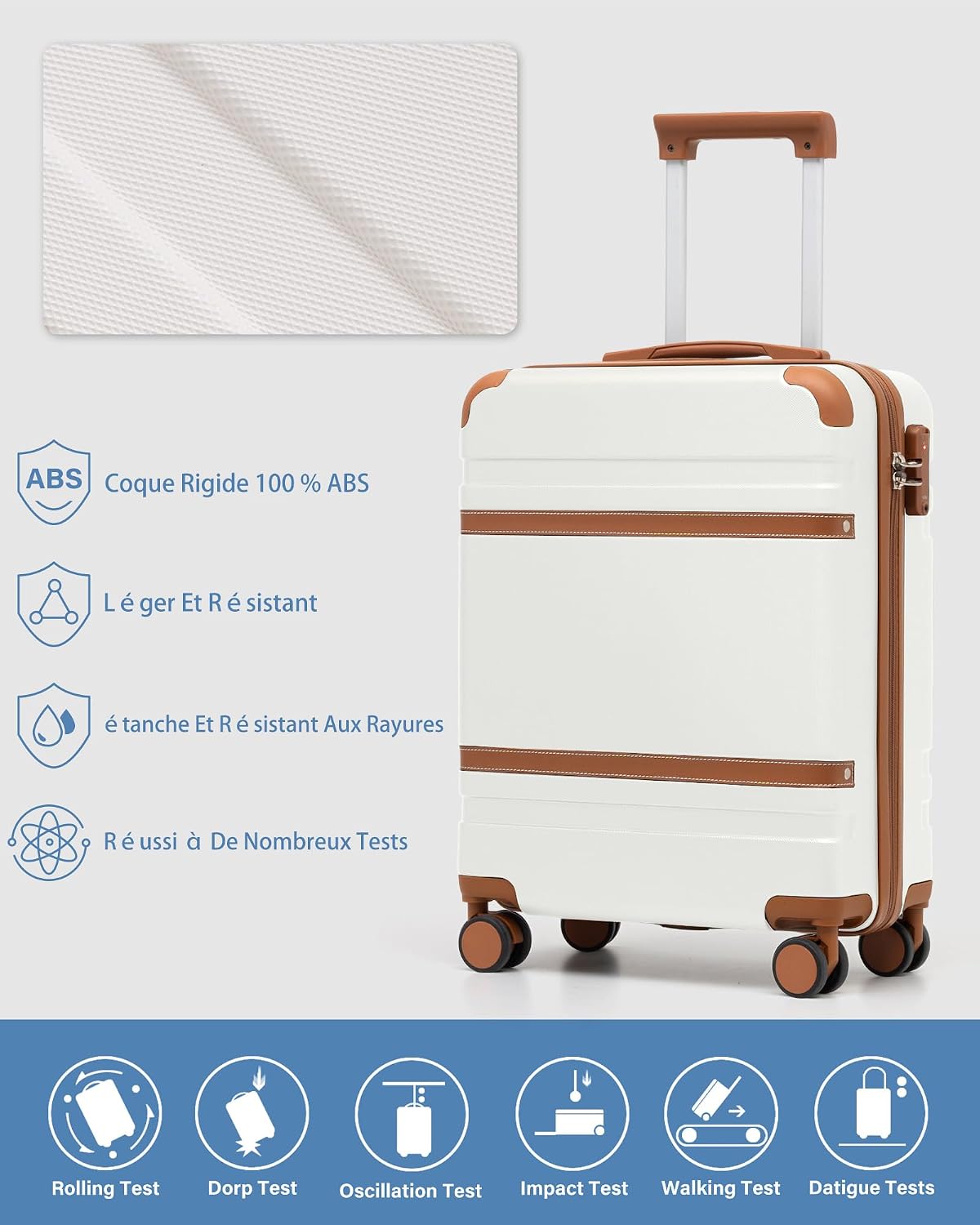 Detalle de Coolife Valise cabine 55x35x20 cm – bagage cabine rigide PC+ABS compatible Ryanair et EasyJet