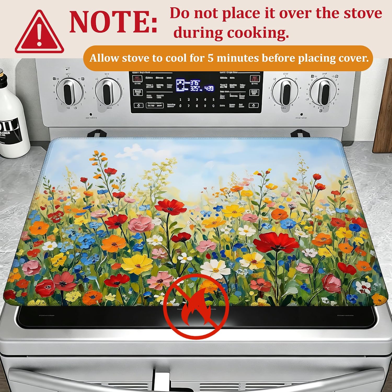 Detalle de YIKTI Retro Oil Painting Stove Top Cover, 28 x 20 Inch, Heat-Resistant
