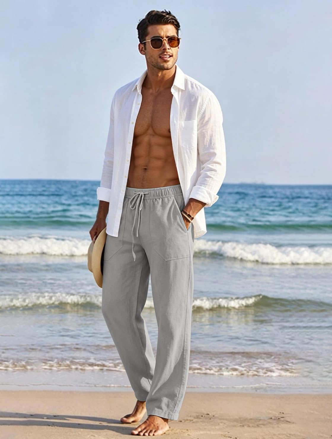 Thumbnail 2 de Puimentiua Cotton Linen Pants for Men – Casual Loose Fit with Elastic Drawstring Waist