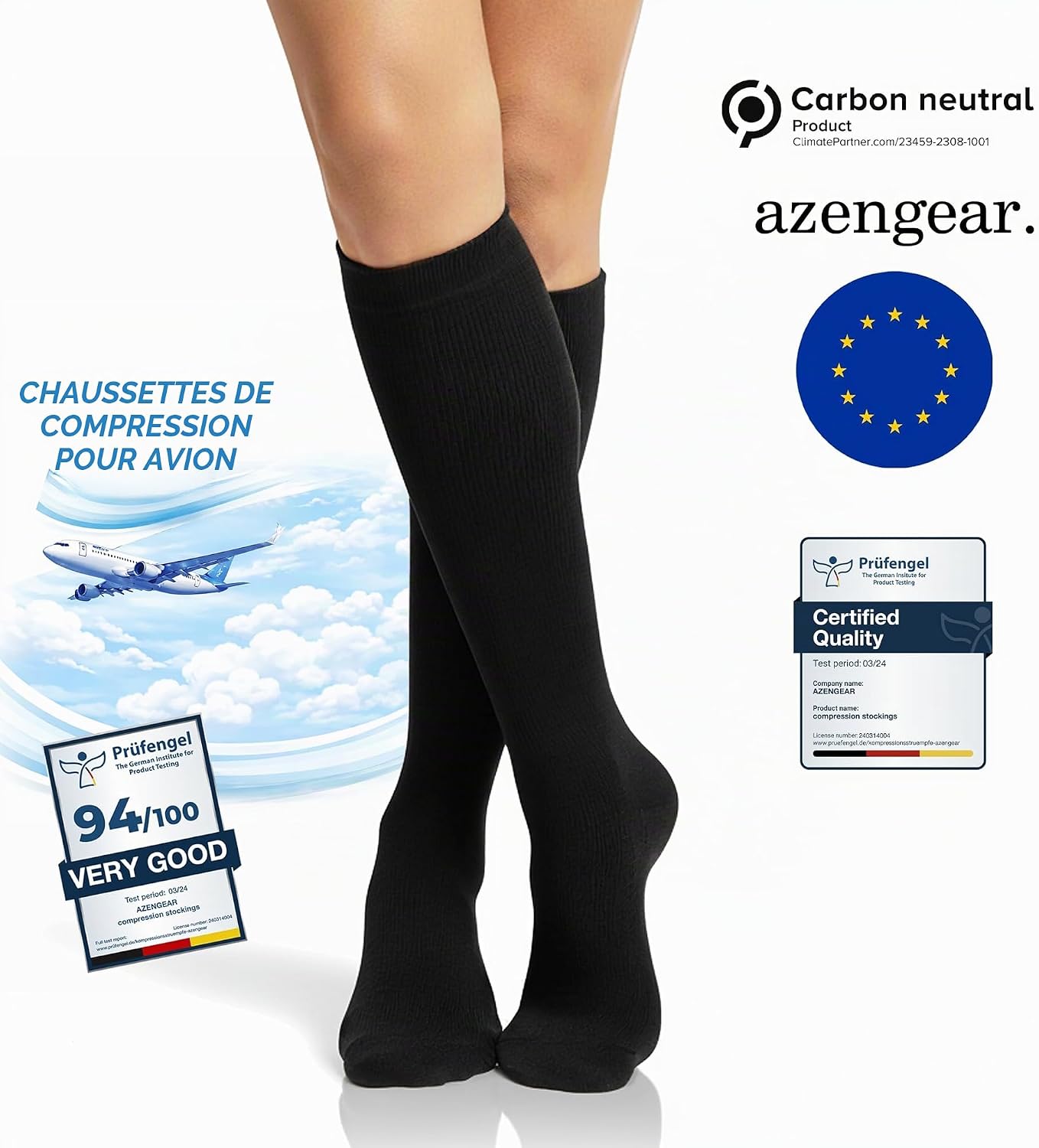 Detalle de aZengear Chaussettes de Compression Classe 2 (20-30 mmHg) – Bas de Contention Mollet pour Sport, Voyage et Santé des Jambes