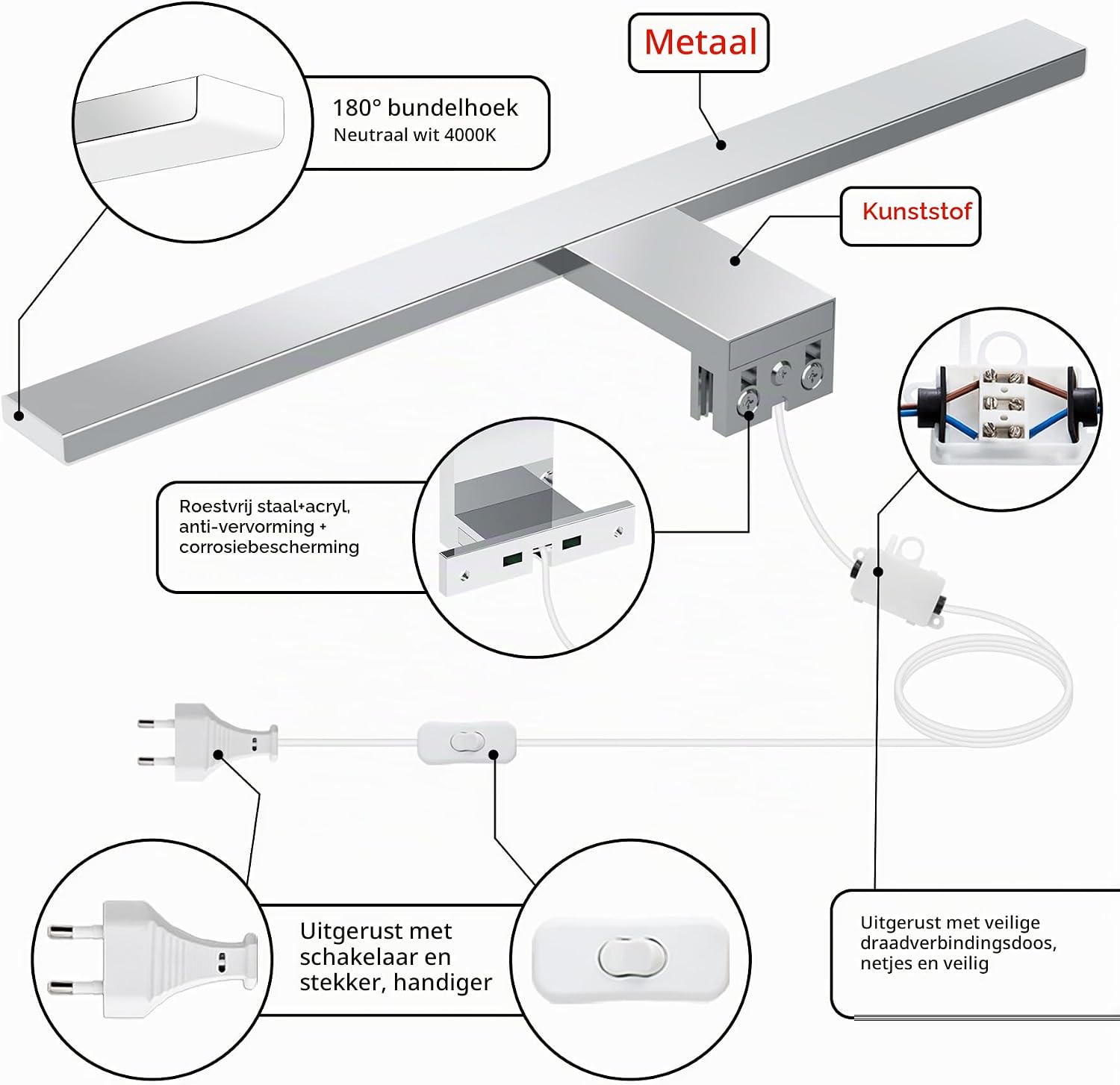 Thumbnail 2 de Azhien XGJ-018-400-10.0 LED-spiegellamp, 40 cm, 10 W, 4.000 K en IP44