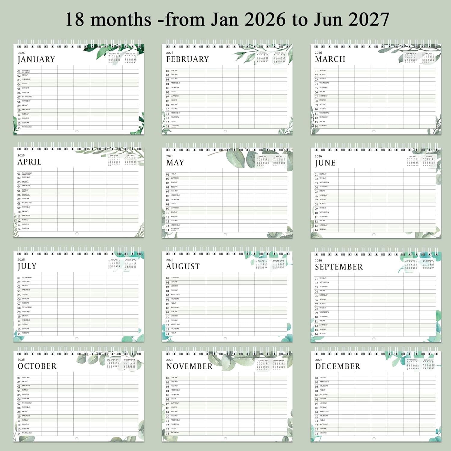Thumbnail 3 de Family Calendar 2026 UK Family Planner – 18 Month to View Wall Calendar