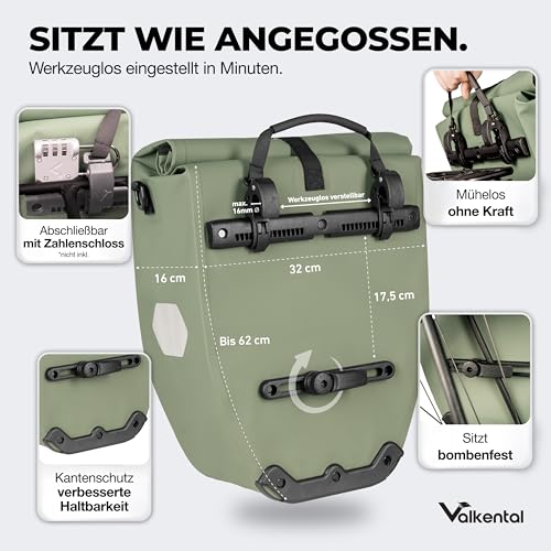 Detalle 2 de Valkental Gepäckträgertasche, wasserdicht & abschließbar – robustes Begleiter-Setup für den Gepäckträger