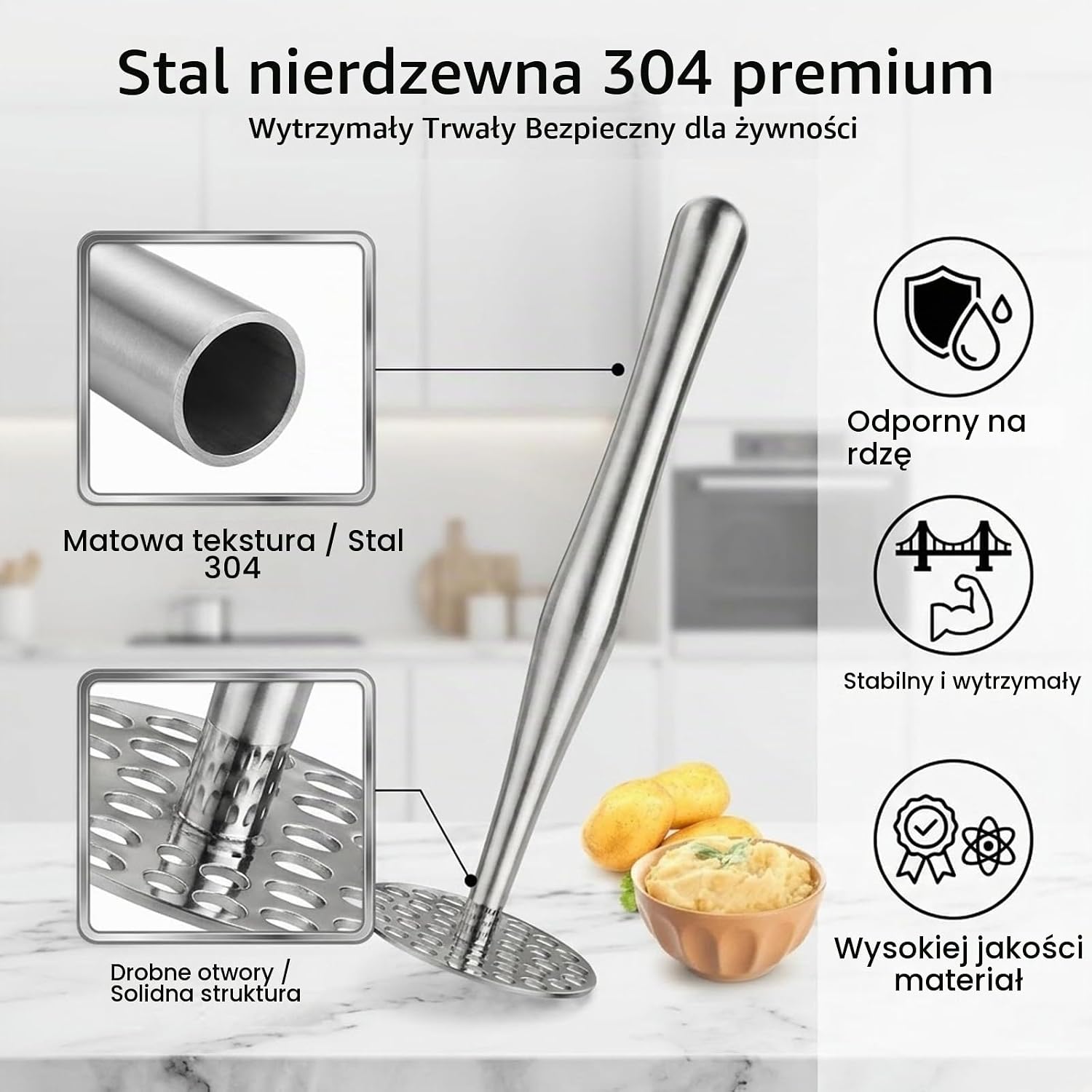 Detalle 2 de Brizuf 1 – tłuczek do ziemniaków ze stali nierdzewnej, 27,5 cm