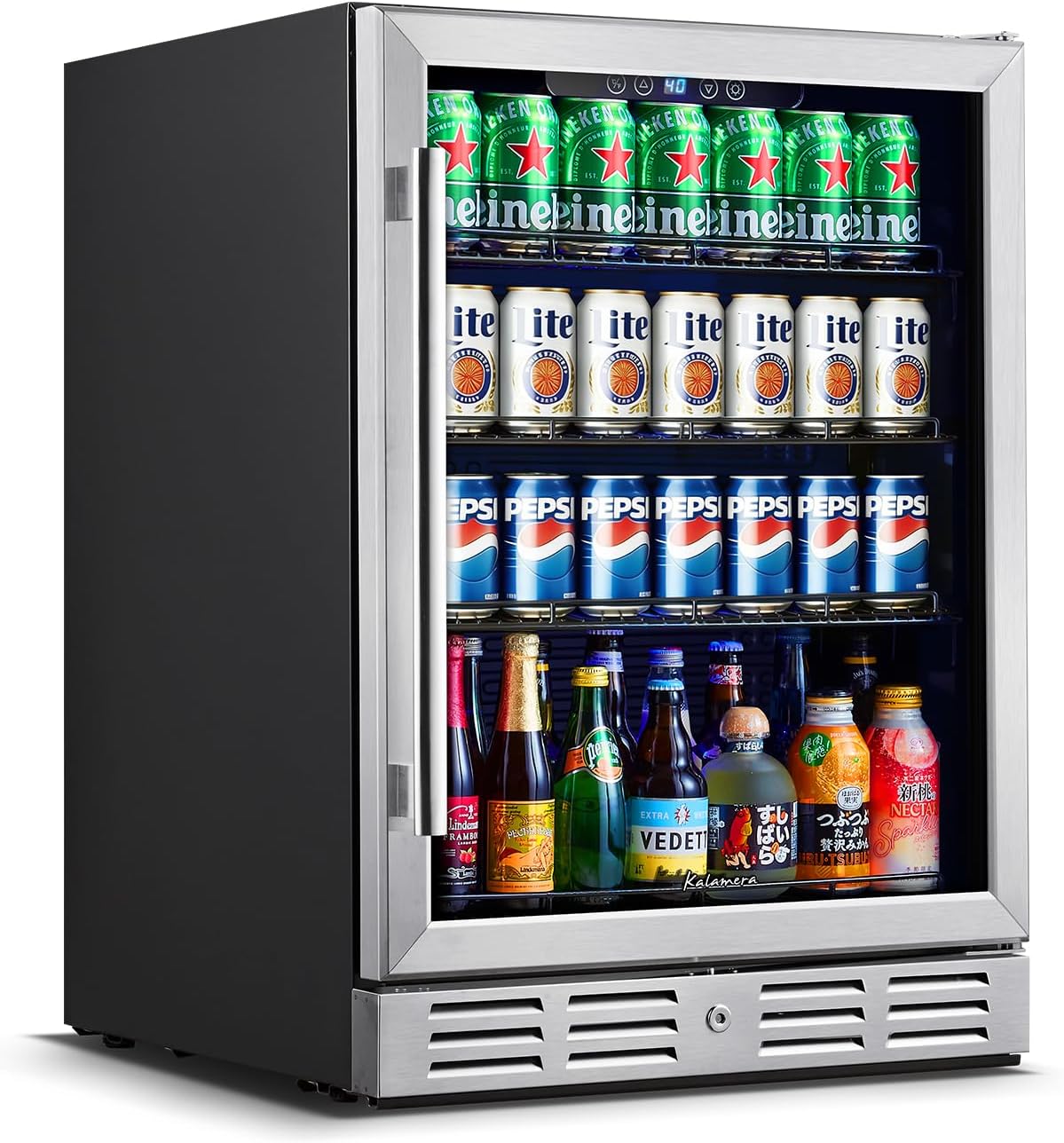Detalle de Kalamera KRC-24SZB-A1 24-Inch Beverage Refrigerator, 164 Cans, Glass Door