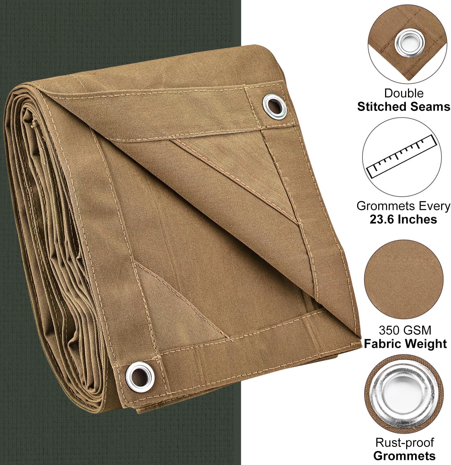 Detalle 2 de Patiobay Canvas Tarp 12x20 Feet - Heavy-Duty 12 oz Water Resistant with Rustproof Grommets