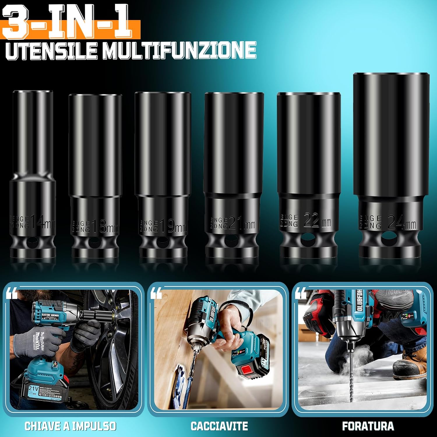 Thumbnail 6 de Olubfdh Avvitatore a Impulsi Brushless 21V, 500 Nm, 3-in-1 con Batteria 4,0 Ah e Caricabatterie