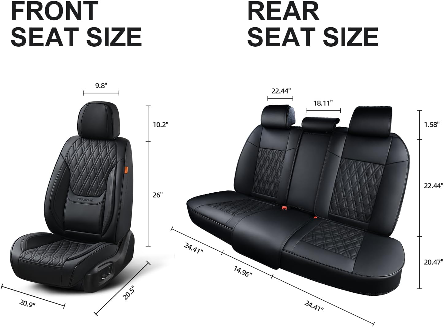 Thumbnail 4 de TINRAIYANG Black Car Seat Covers Full Set with Breathable Leather for Front & Rear Seats