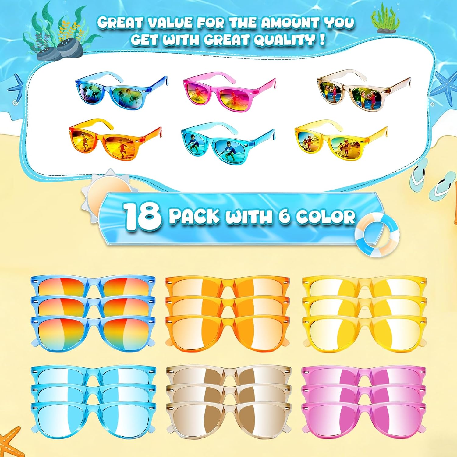 Detalle de 18 Pack Kids Sunglasses Bulk Party Favors with UV400 Protection