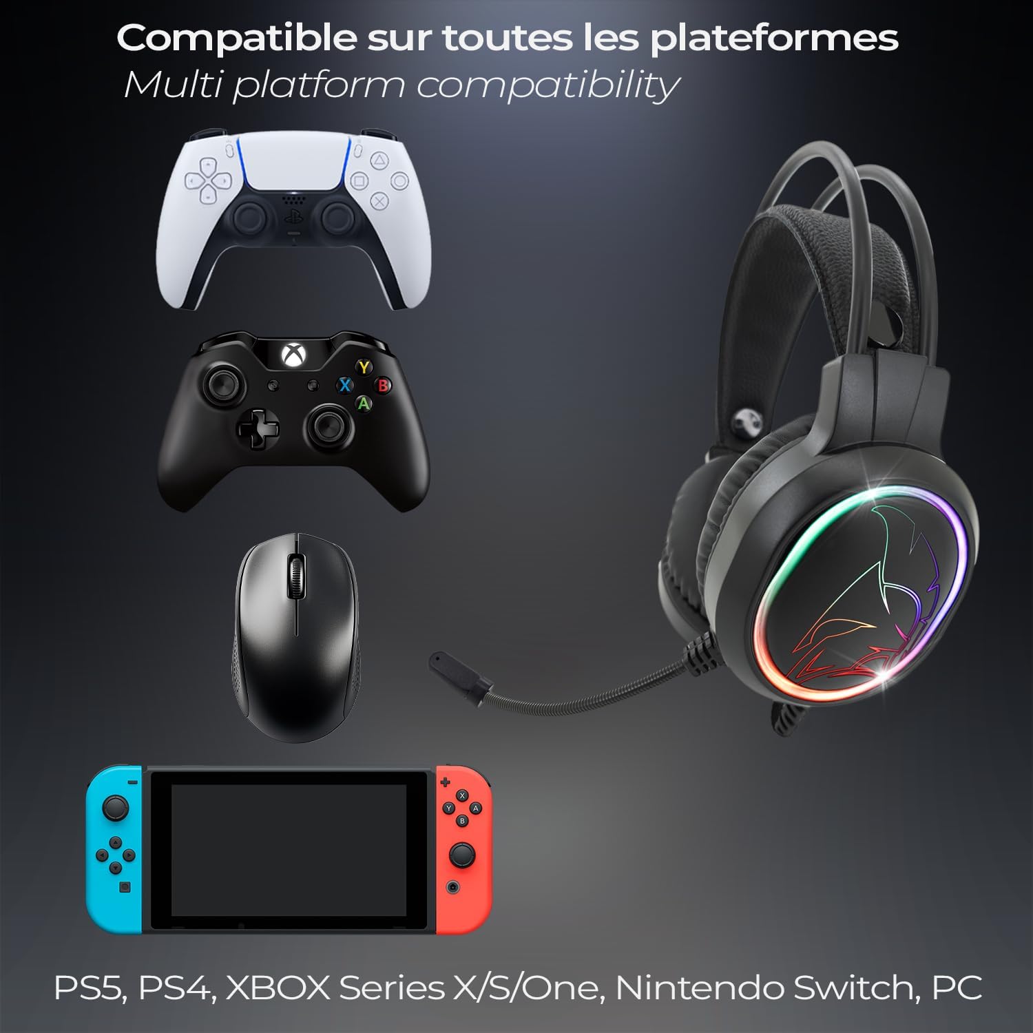 Thumbnail 4 de EMPIRE GAMING Icarus S17 Casque Gamer RGB (PS5, PS4, Xbox, PC & Mac) avec télécommande et micro flexible