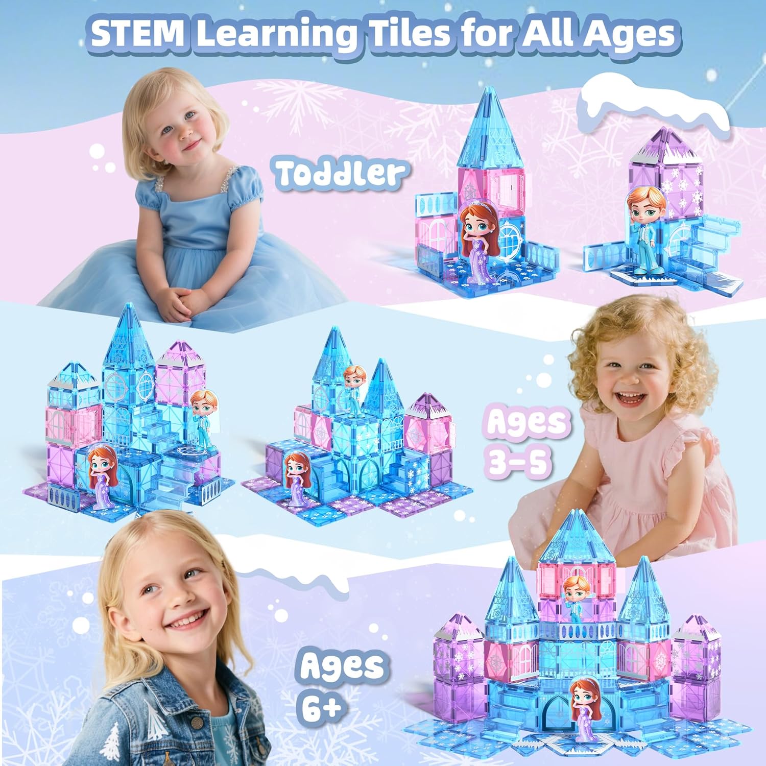 Detalle de GobiDex Magnetic Building Blocks Princess Castle Set with 2 Dolls & Stairs