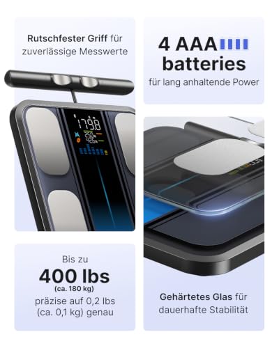 Detalle de RENPHO Körperfettwaage mit Handsensoren – 8 Elektroden, 180 kg/400 lb
