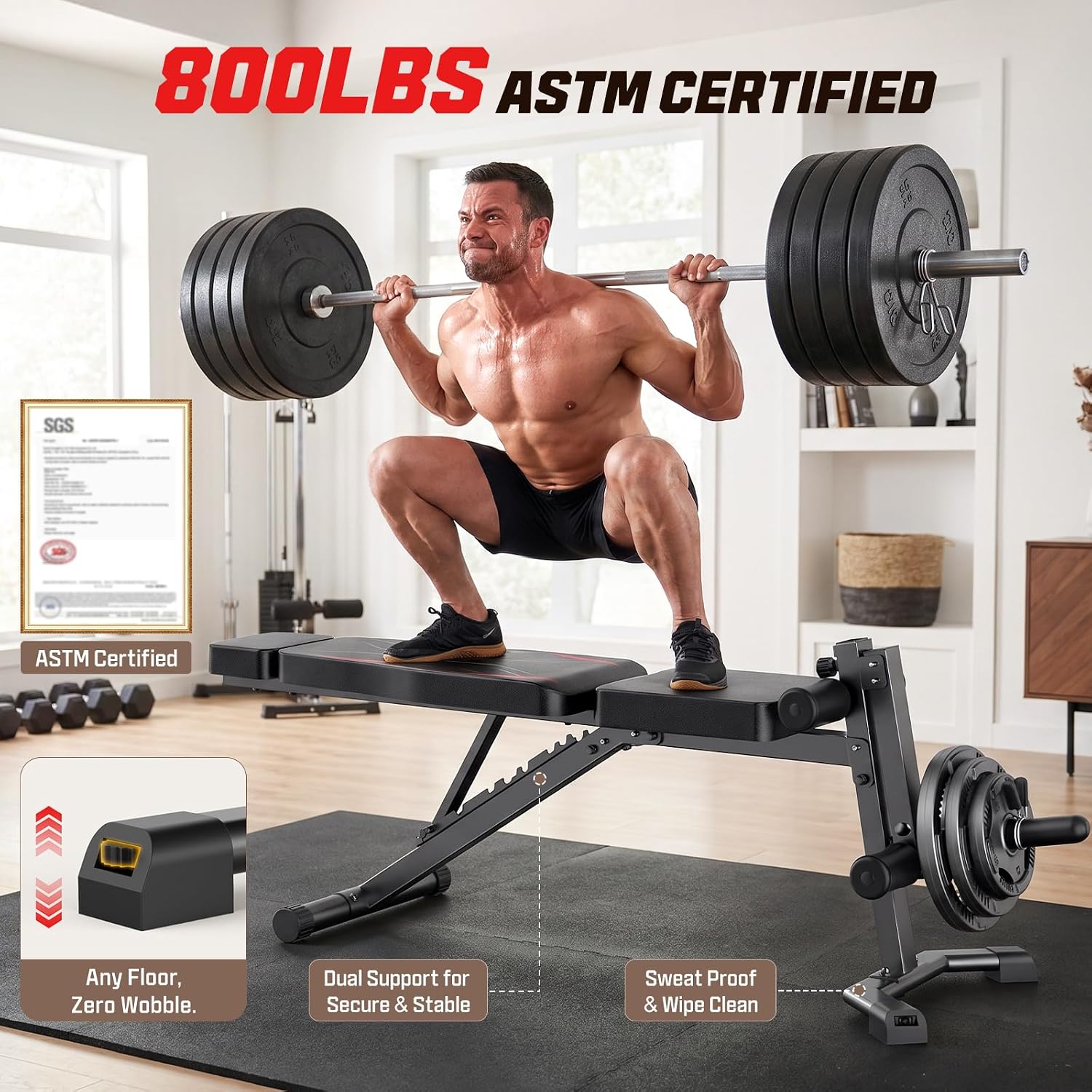 Detalle de OPPSDECOR Adjustable Weight Bench with Leg Extension and Preacher Curl Pad