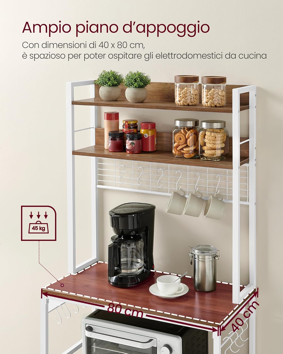 Thumbnail 6 de VASAGLE Scaffale Cucina con Multipresa KKS025W41EU: versatilità salvaspazio con piano regolabile