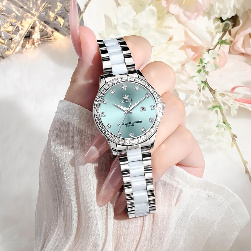 Thumbnail 2 de OLEVS Damen-Diamantuhr: Roségold, Keramikglas, Diamant-Lünette – elegante Quartz-Damenuhr
