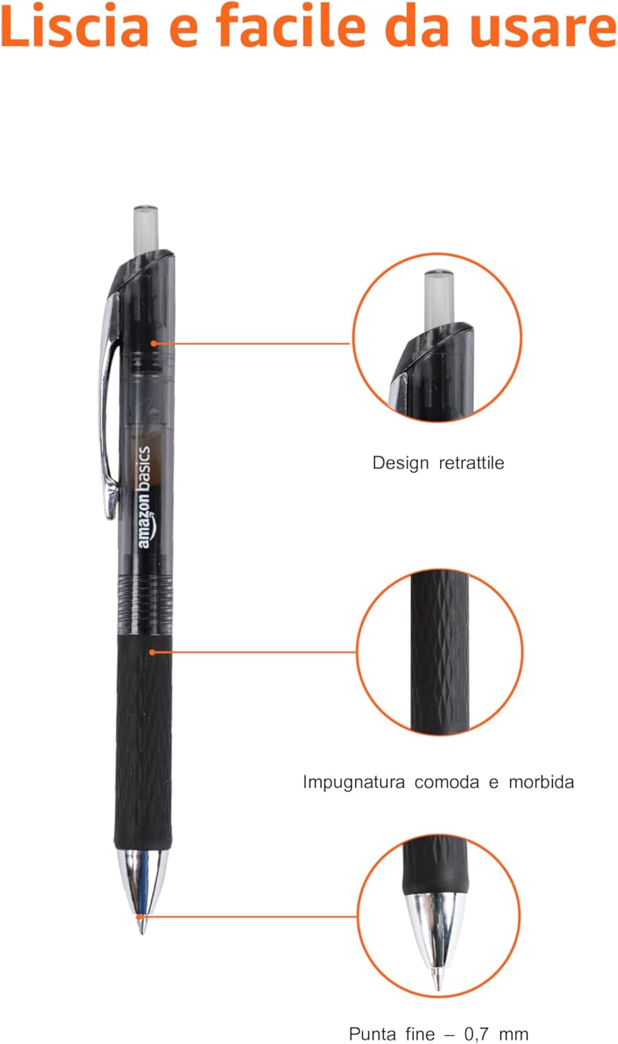 Thumbnail 3 de Amazon Basics Gel Pen Fine Point Retractable 0.7 mm – 12 pezzi, inchiostro nero intenso