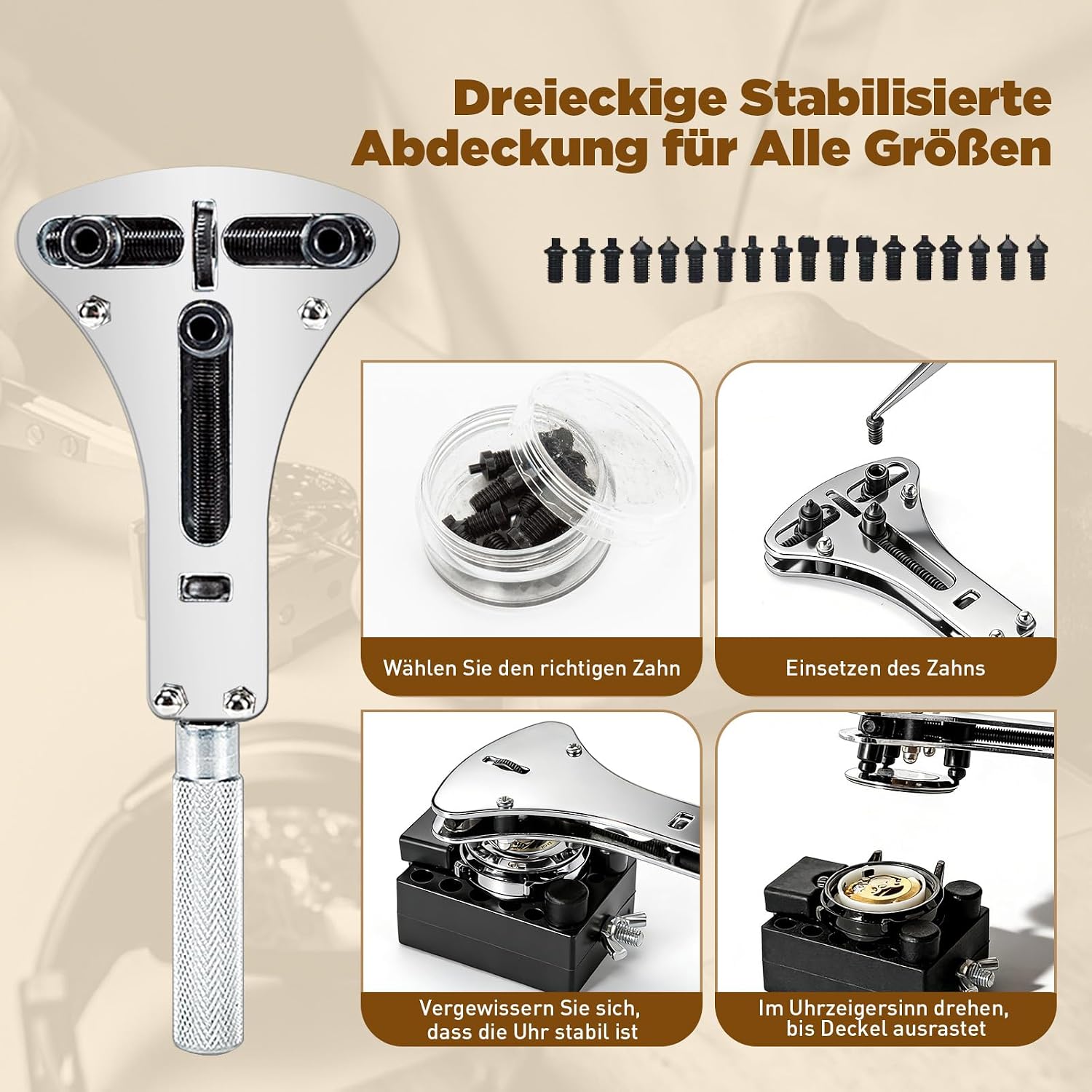 Detalle de Eventronic Uhrenwerkzeug Set + Uhr Presse – Profi-Set für Reparaturen und Batteriewechsel