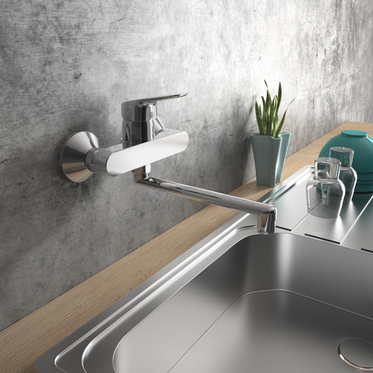Thumbnail 3 de Ideal Standard Cerabase: Miscelatore cucina monocomando a parete con bocca orientabile 360° – cromato