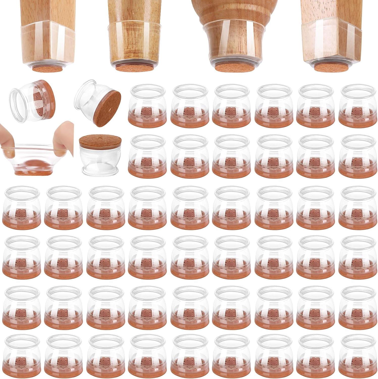 Detalle de CHUNZEXI Clear-48Pack Chair Leg Floor Protectors, Silicone with Felt Pads