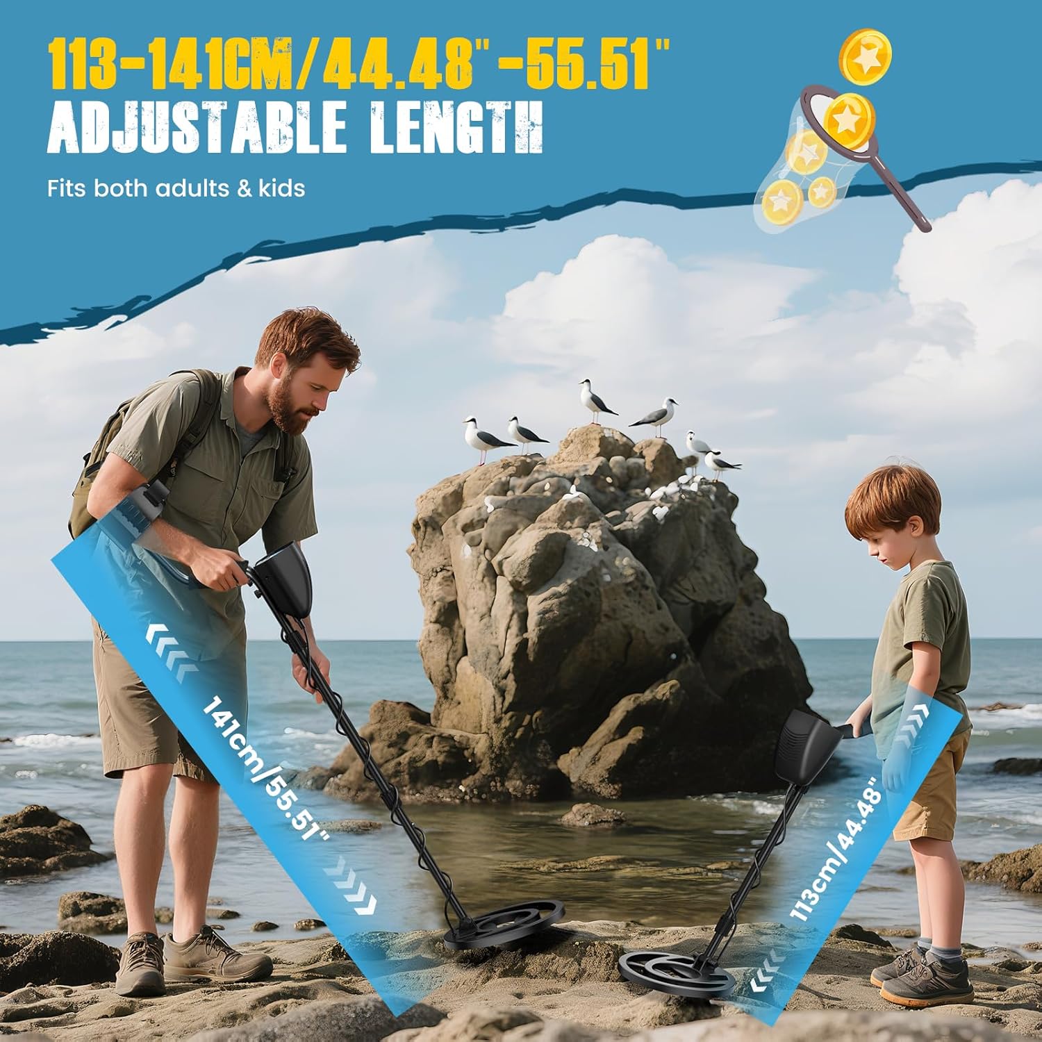 Thumbnail 6 de HIUYRFS détecteur de métaux professionnel 4 modes, bobine étanche IP68, longueur réglable 113–141 cm