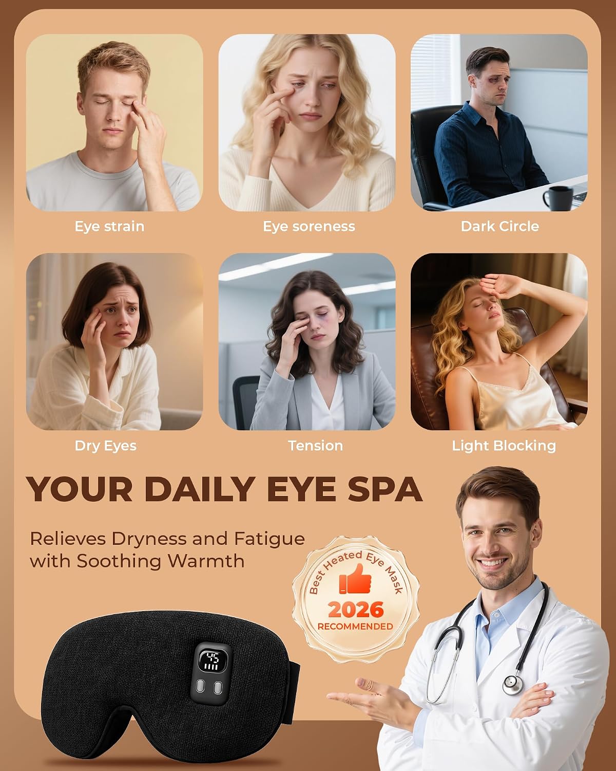Detalle de Heated Eye Mask Upgrade: Cordless Warm Eye Compress with Adjustable Heat