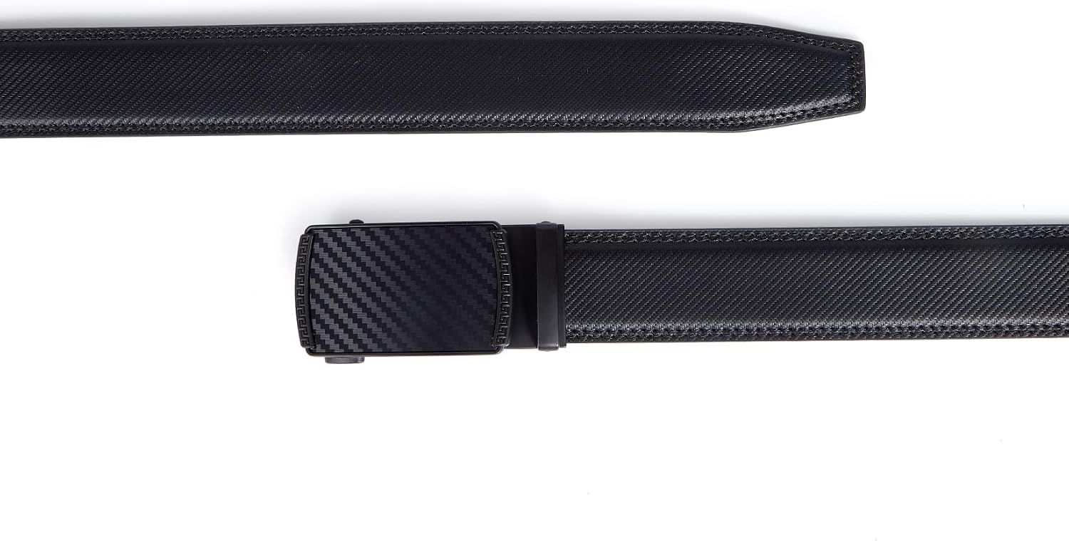 Detalle de VATAN Ceinture Homme Réglable à Cliquet en Cuir avec Boucle Automatique – Noir, 3,5 cm de largeur