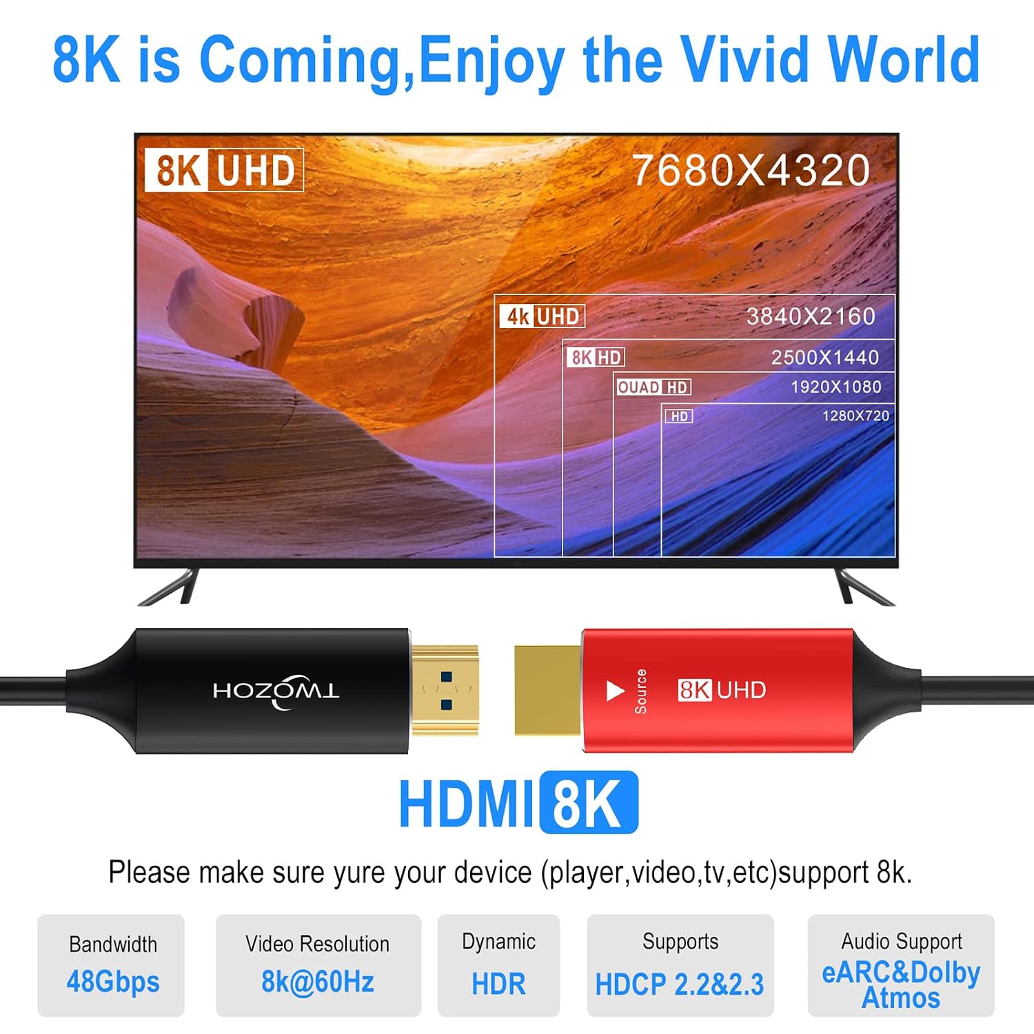 Thumbnail 3 de Twozoh 8K Fiber HDMI Cable 15M (HDMI 2.1) for long-distance 4K/120Hz and 8K/60Hz