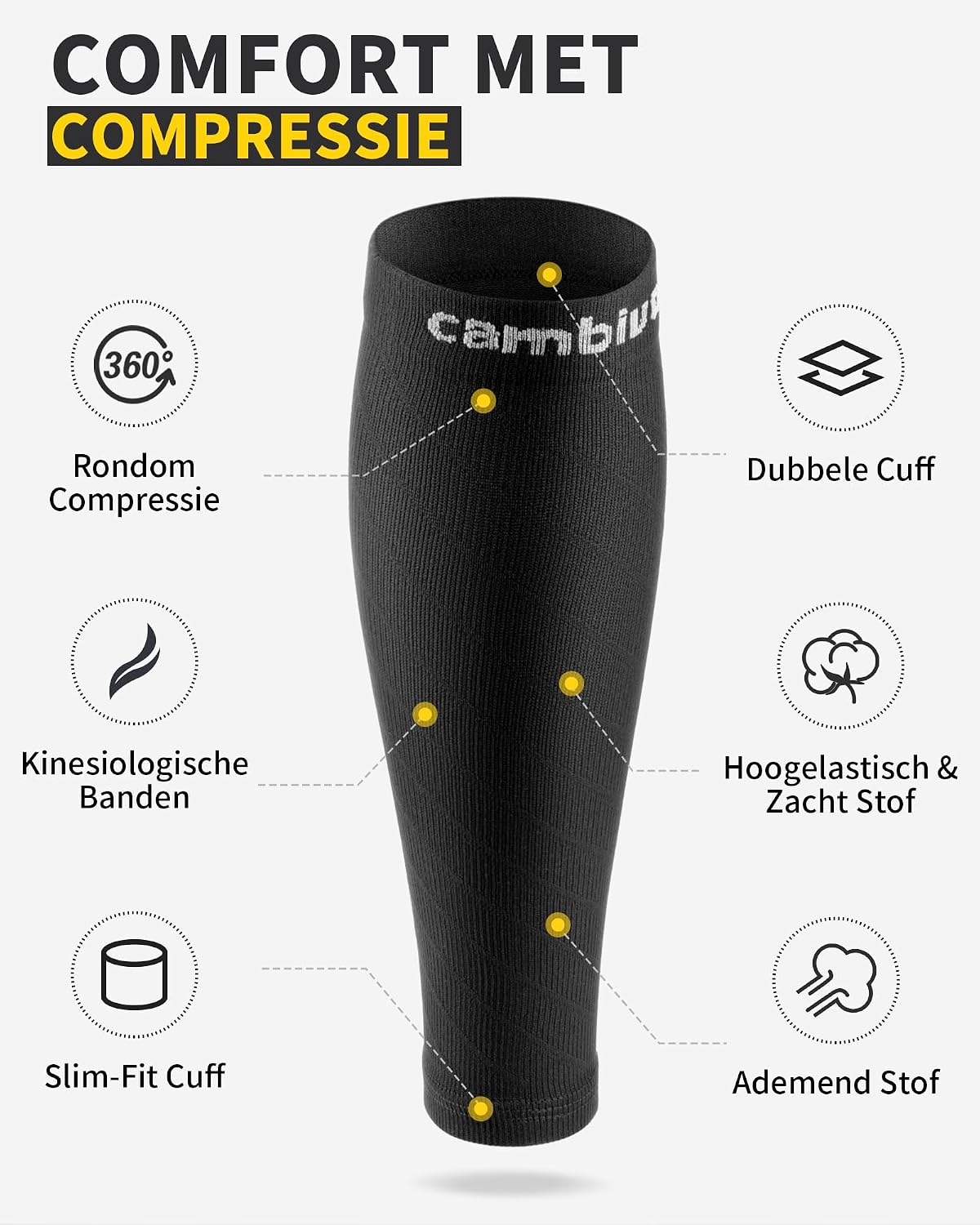 Thumbnail 2 de CAMBIVO CS12BK kuitcompressiekousen, 2 paar, zwart en elastisch