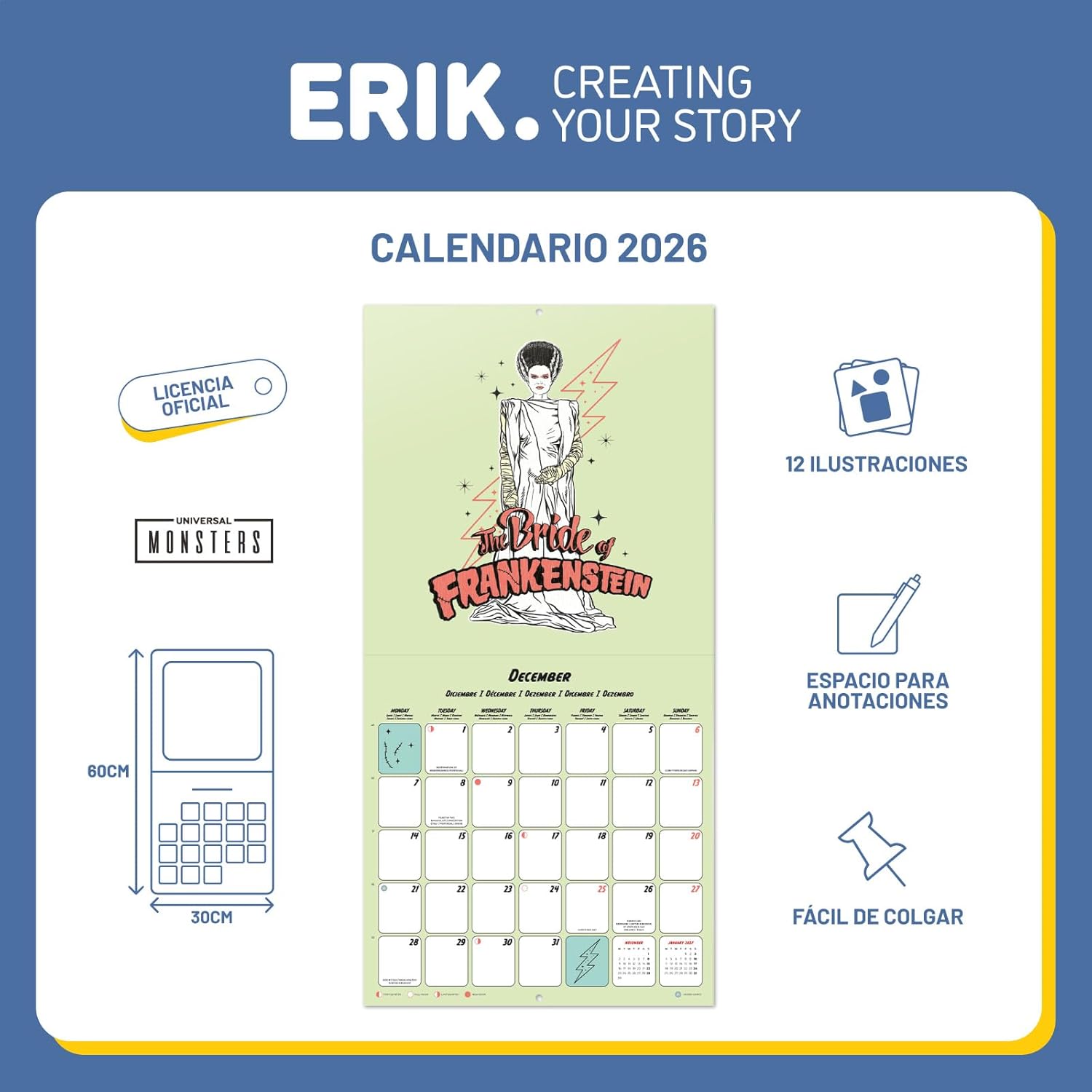 Thumbnail 2 de Grupo Erik Calendario 2026 Universal Monster 30x30 cm 📆