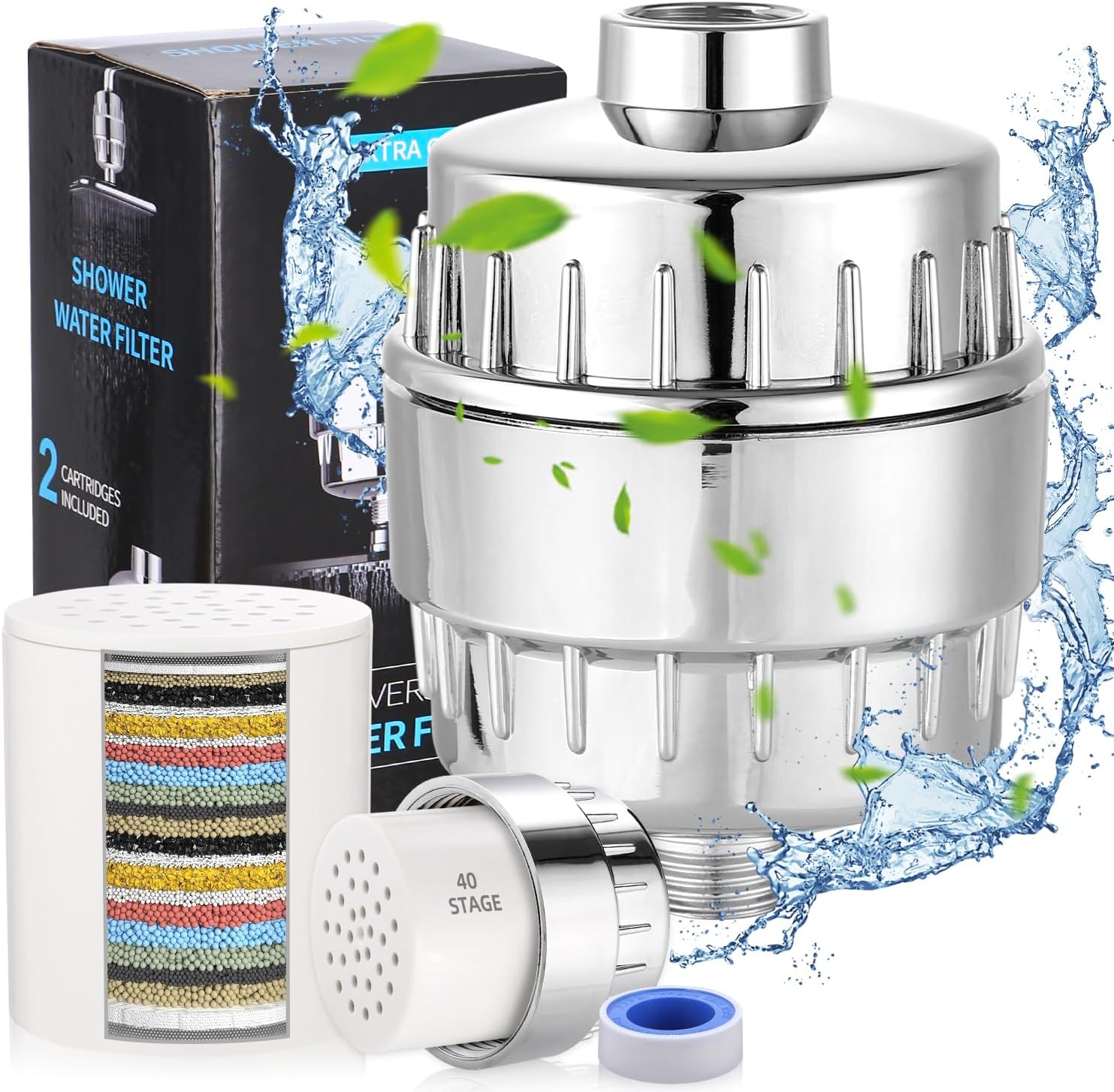 Detalle de LEAZZLE SF-40 douchefilter met 40-traps filtratie en vitamine C