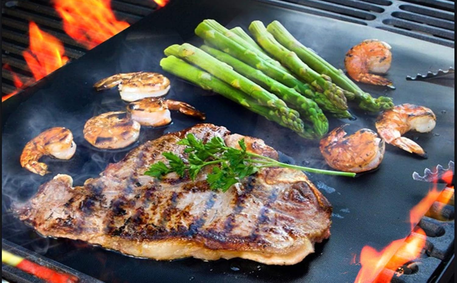 Detalle de Grillmatte-Set 5er, 60 × 40 cm – Wiederverwendbare Grillmatten für Gas-/Elektro- und Holzkohlegrill