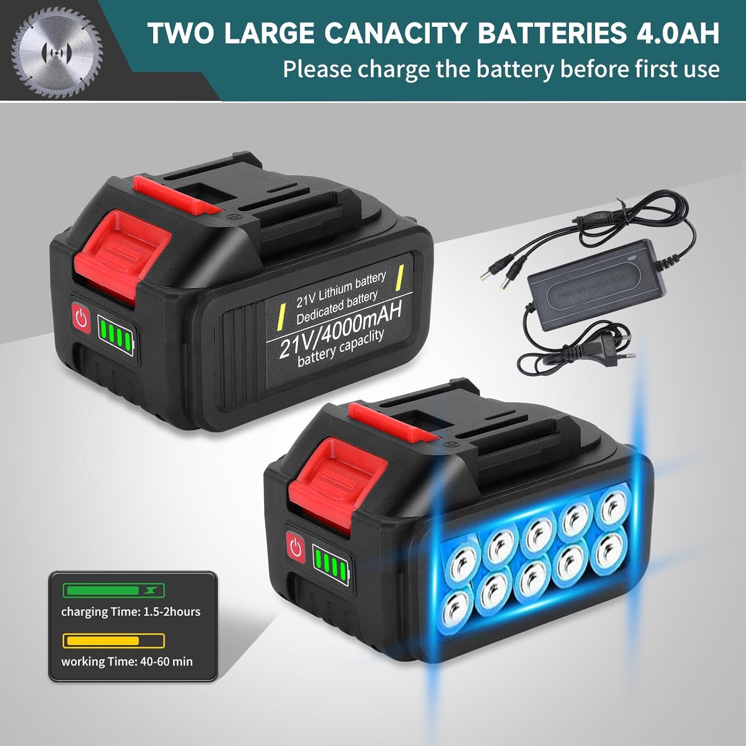 Thumbnail 3 de YEXLXLN Rasentrimmer mit Akku – 4-in-1 Set, 21V, 2 x 2,0 Ah Akkus, inkl. Makita-Kompatibilität