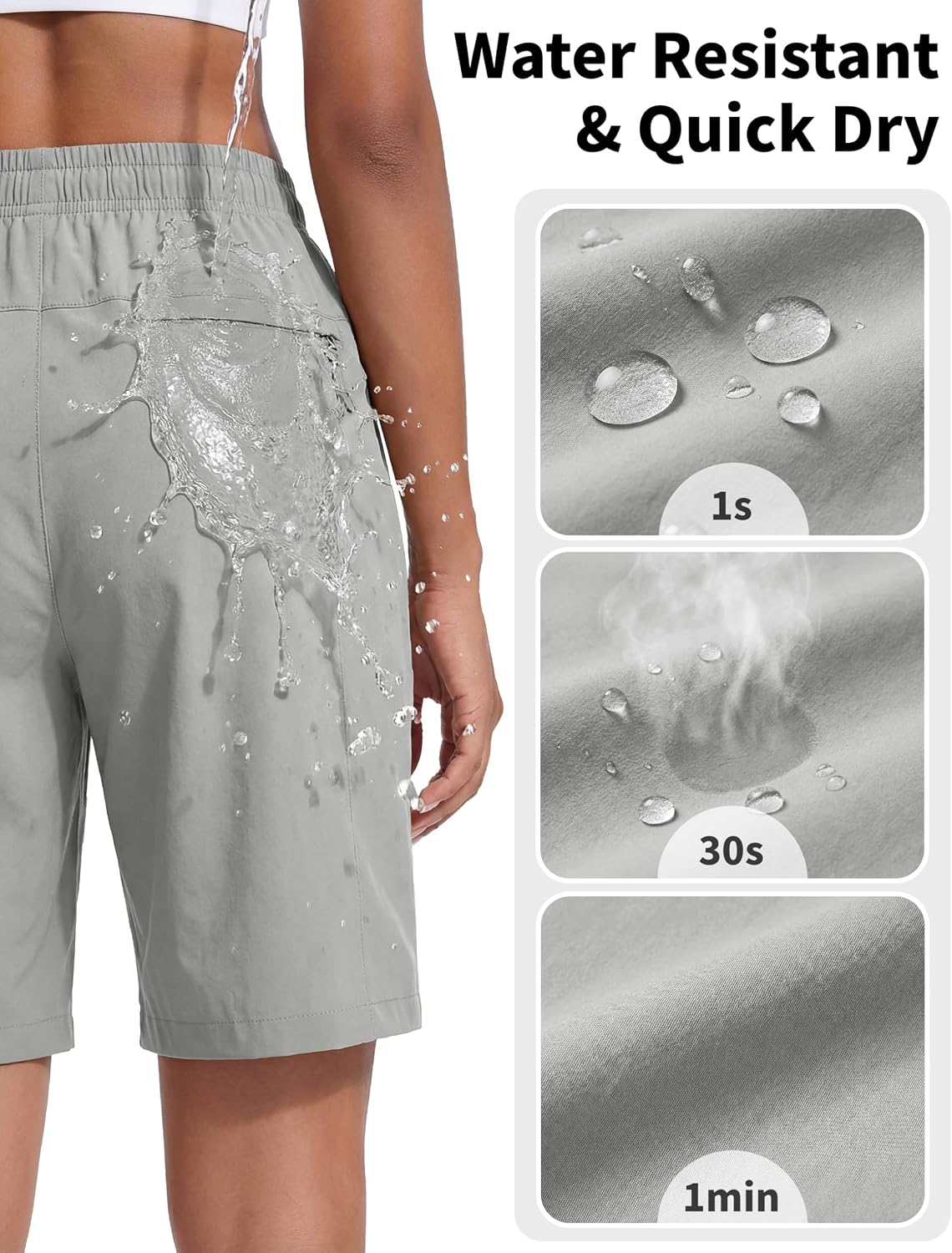 Detalle de MAGCOMSEN Women's 8" Quick-Dry Hiking and Golf Shorts with Zipper Pockets