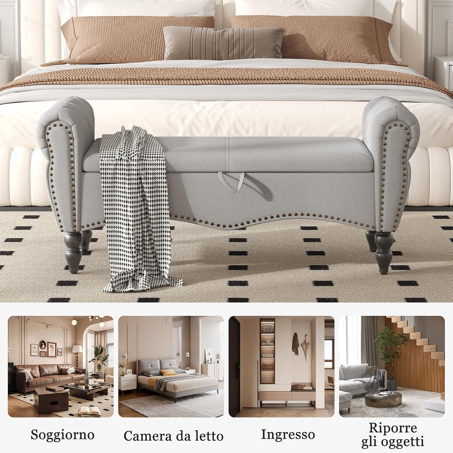 Thumbnail 5 de Ckaff Panca Fondo Letto 130 cm: cassapanca contenitore con pouf e poggiapiedi in stile moderno