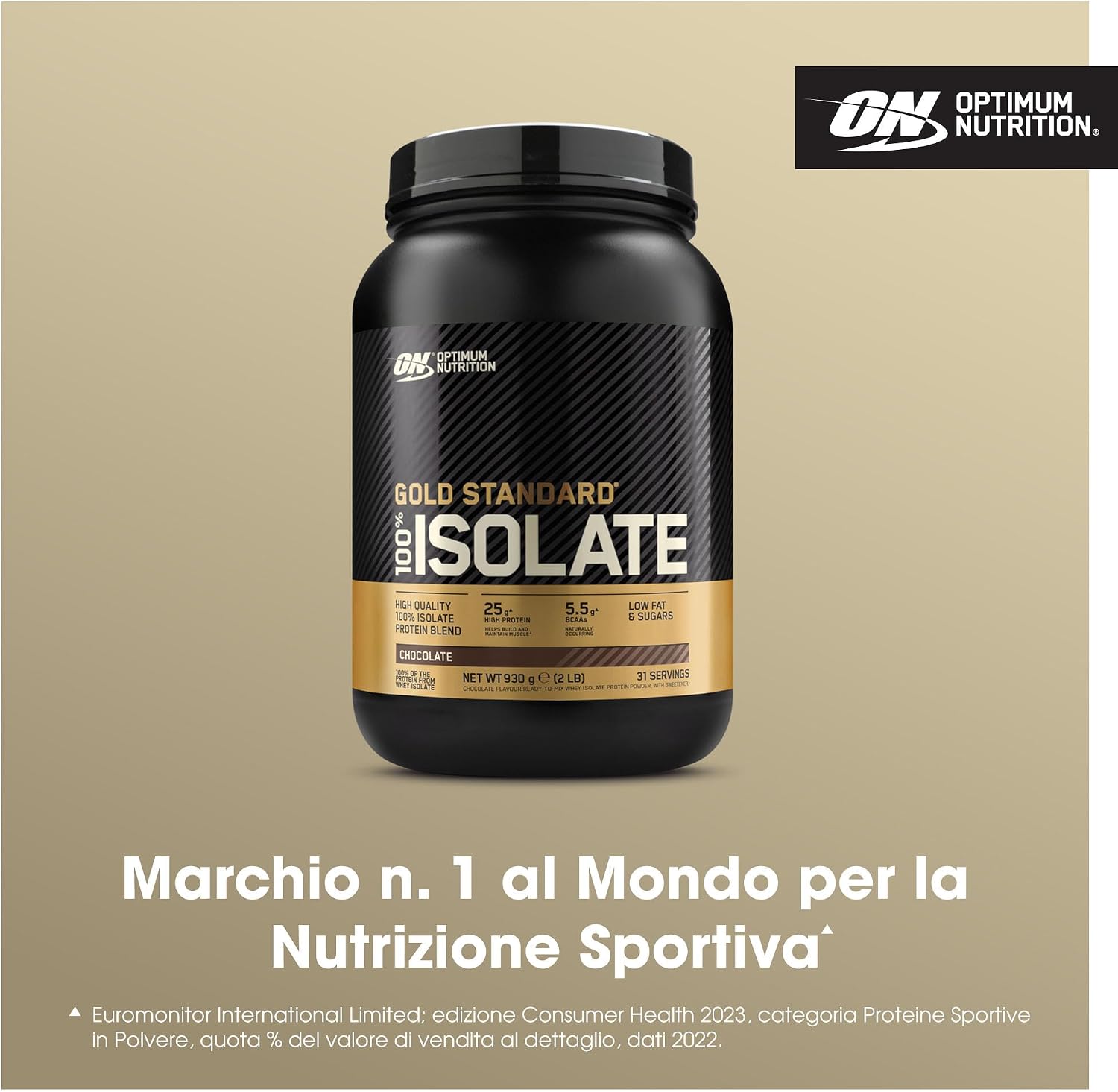 Detalle 2 de Optimum Nutrition Gold Standard 100% Whey Protein Isolate in Polvere – Cioccolato, 930 g (31 porzioni)