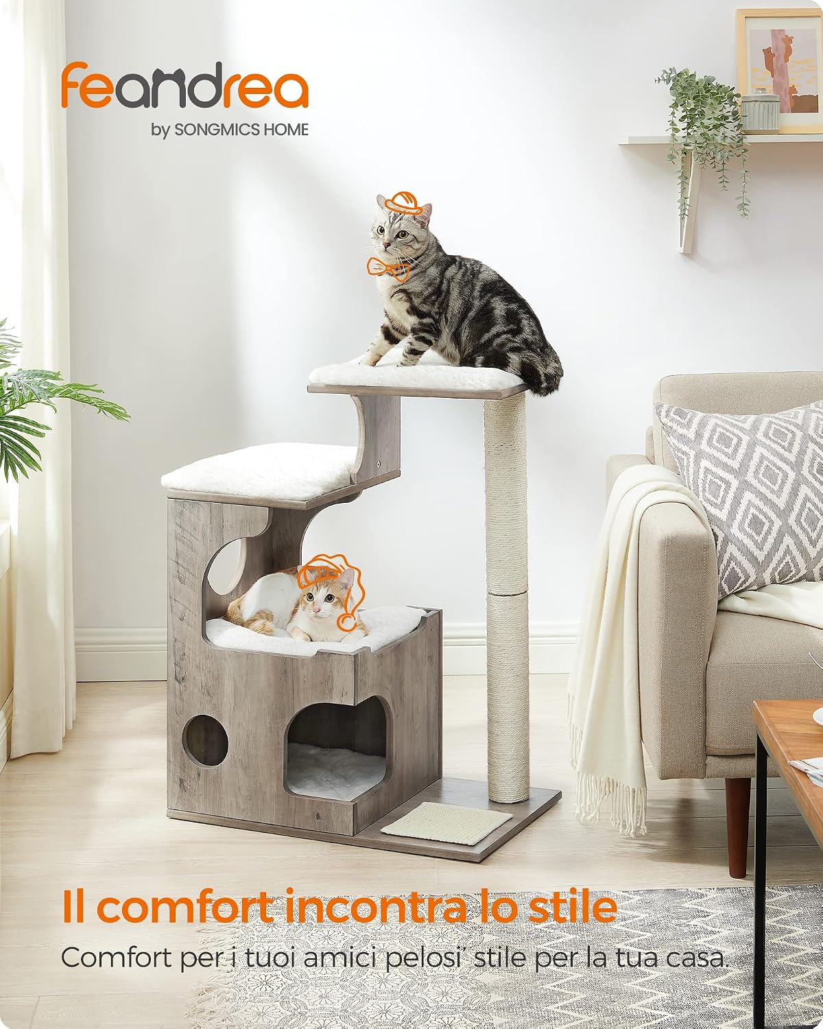 Detalle de Feandrea Tiragraffi con grotta, 2 aree in sisal e basi imbottite lavabili, greige melange PCT070G01 (86 cm)