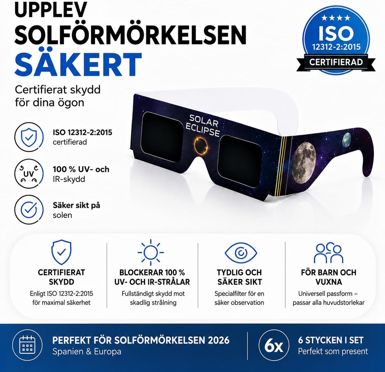 Detalle 1 de TK Gruppe Timo Klingler solförmörkelseglasögon, 6-pack, ISO 212312-2